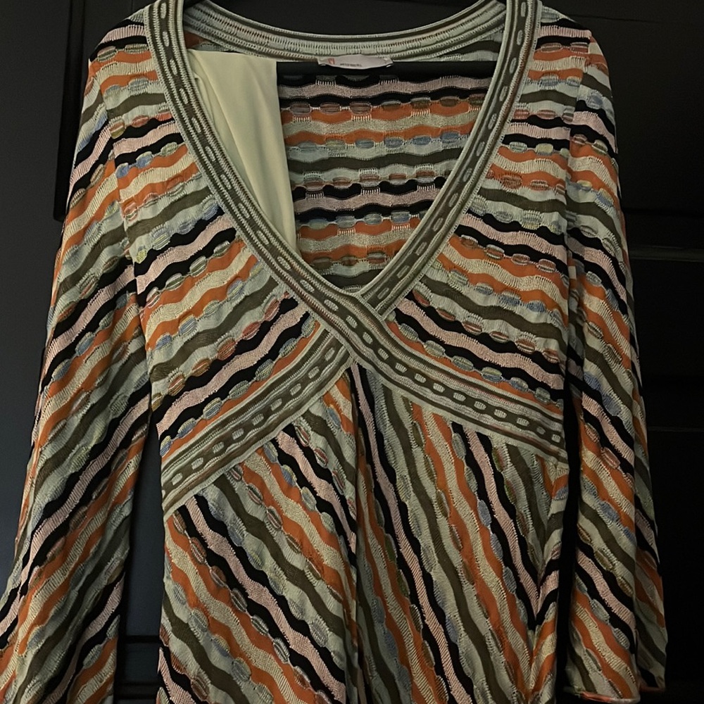 Authentic Missoni dress. V-neck, knitted multiple colors with a silk slip.